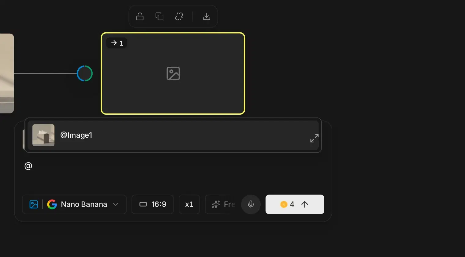 The prompt bar with @ typed and a suggestion for @Image1 with its thumbnail