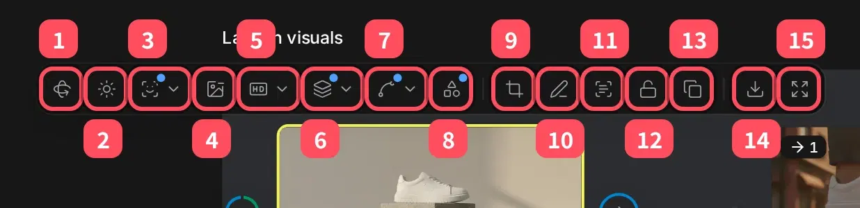 The image card toolbar with fifteen numbered buttons above a selected card